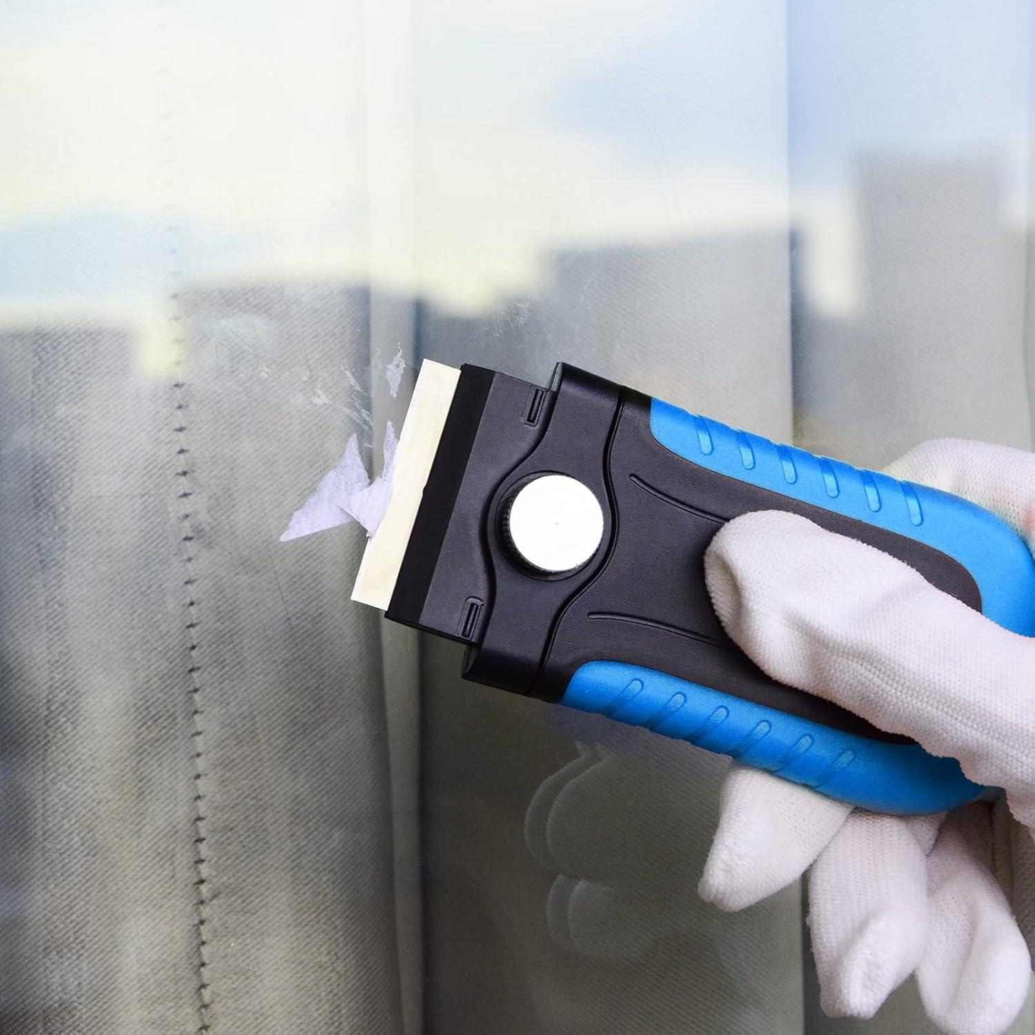 imageGomake Locking Razor Blade Scraper with Safety Cap Glass Cooktop Scraper with 10PCS Black Carbon Steel Blades for Glass Clean Paint and Old LabelDecal Sticker Remover Stove Top Scraper ToolBlue