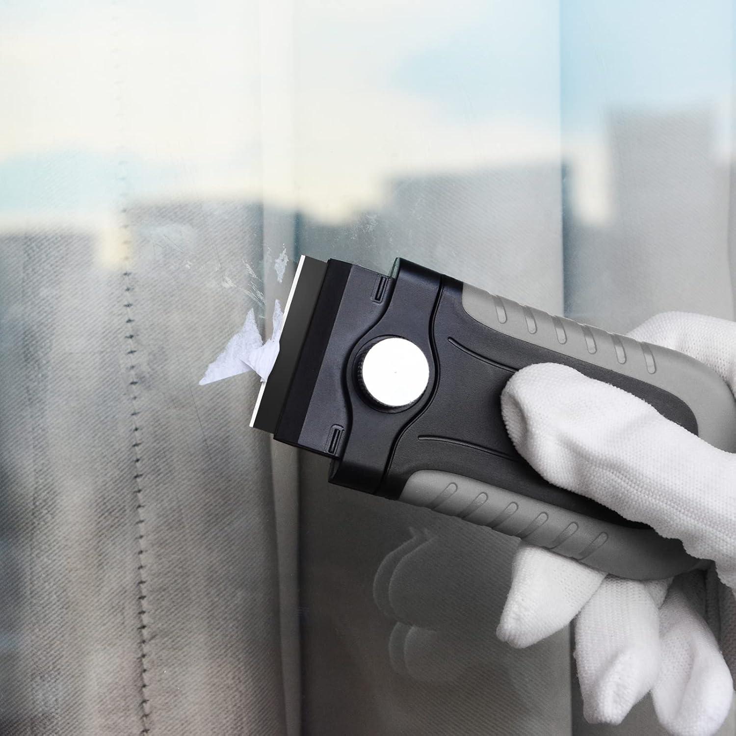 imageGomake Locking Razor Blade Scraper with Safety Cap Glass Cooktop Scraper with 10PCS Black Carbon Steel Blades for Glass Clean Paint and Old LabelDecal Sticker Remover Stove Top Scraper ToolGrey With Black Blades