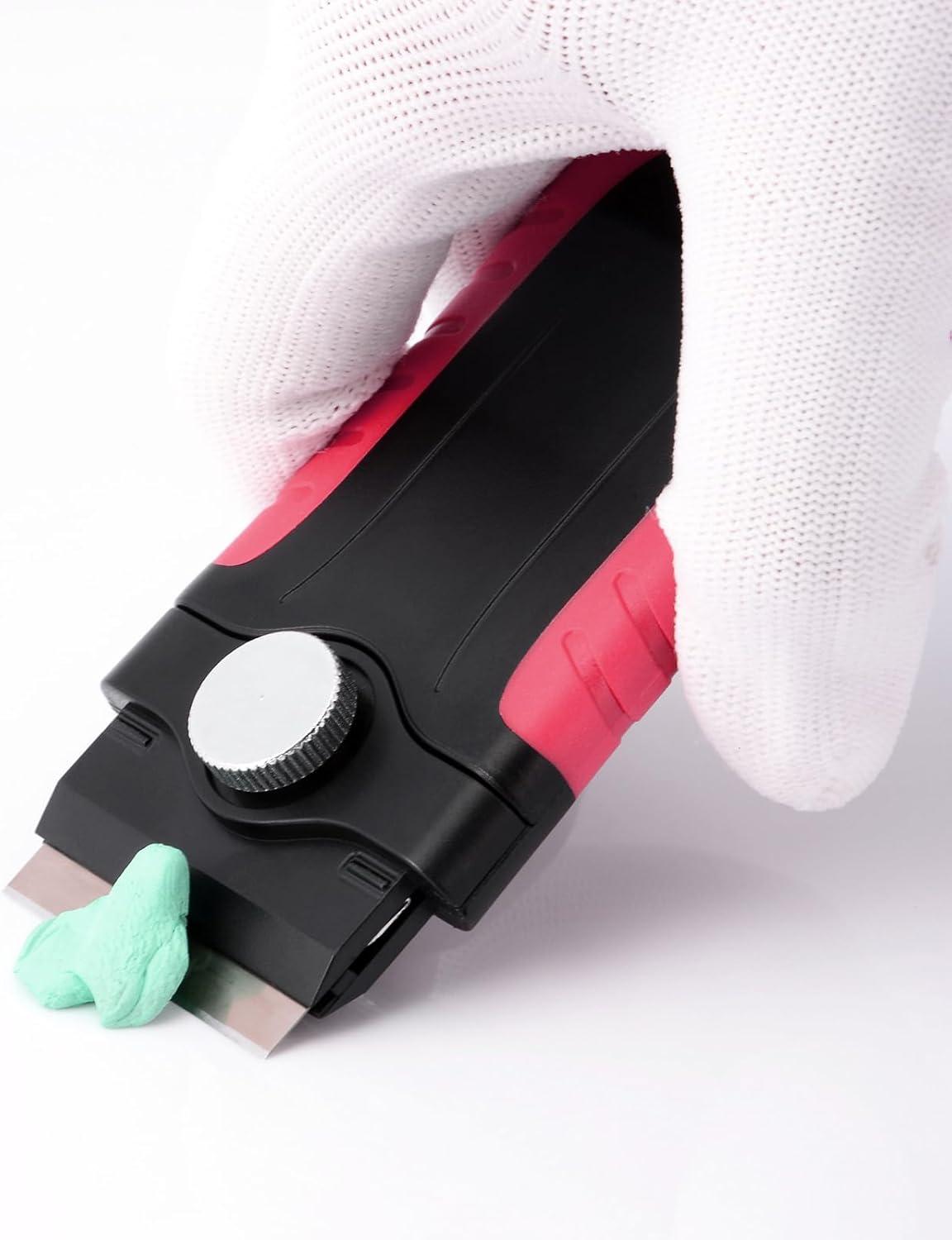 imageGomake Locking Razor Blade Scraper with Safety Cap Glass Cooktop Scraper with 10PCS Black Carbon Steel Blades for Glass Clean Paint and Old LabelDecal Sticker Remover Stove Top Scraper ToolPink