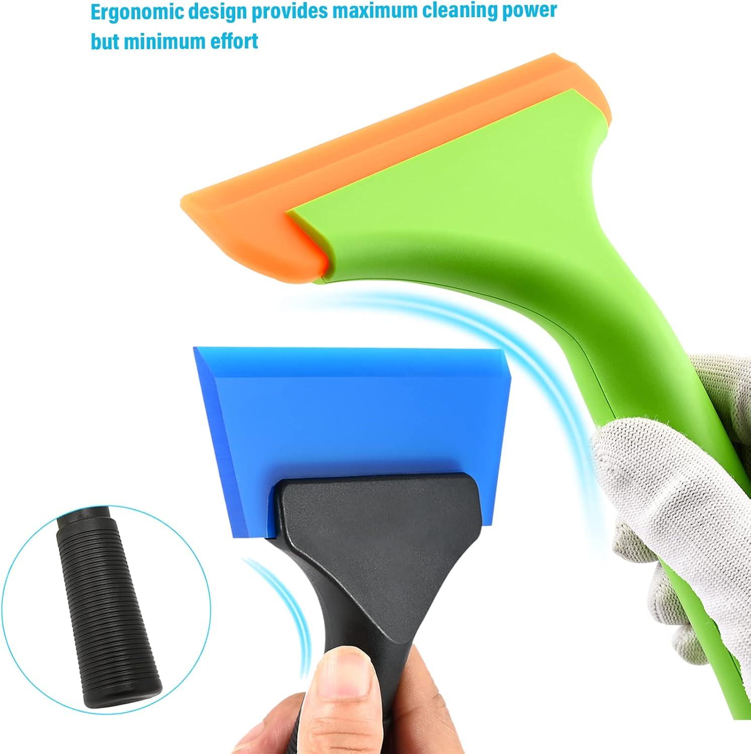 imageGomake Small Rubber Squeegee Window Shower Squeegee Cleaning KitAuto Water Blade Squeegee for Shower Glass DoorCar Windshield Window Mirror BathroomCountertop CleaningBlue Orange