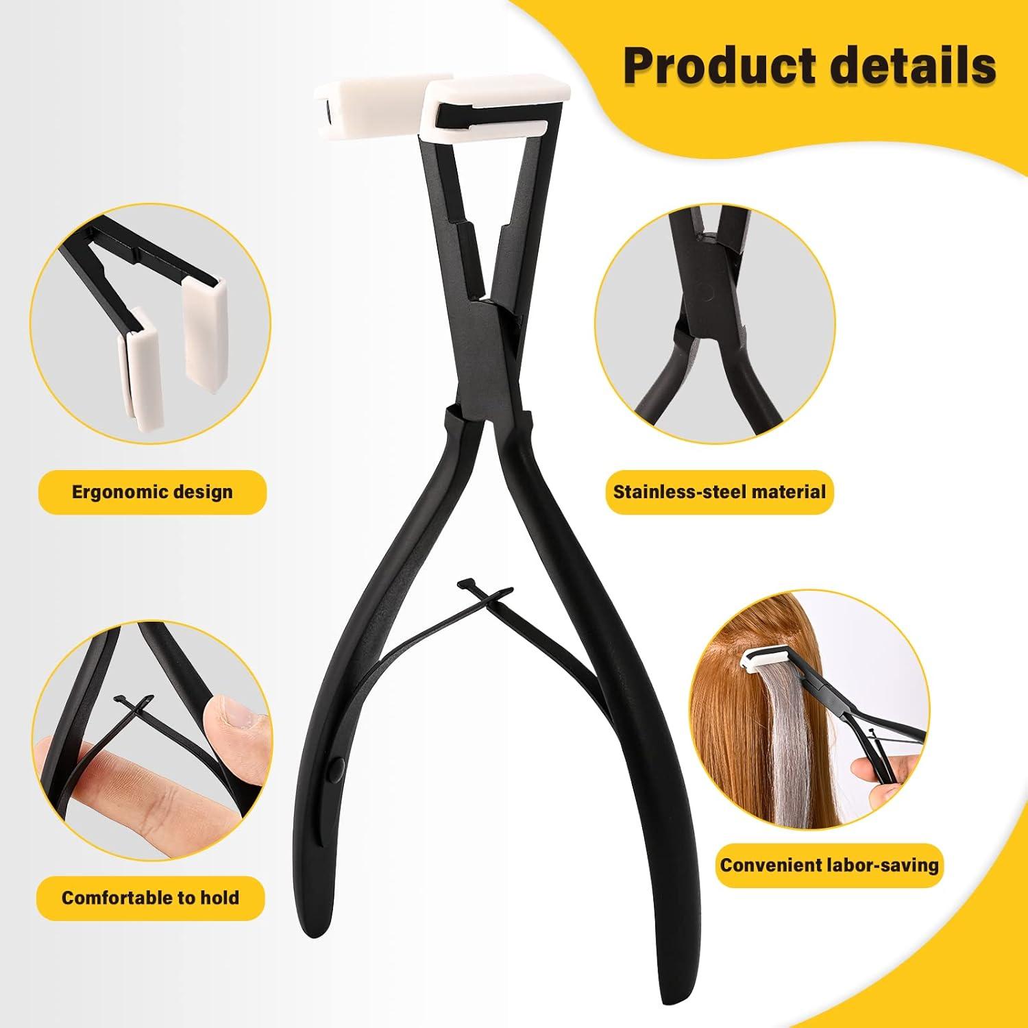 imageGomake Tape in Hair Extension Tools Kit with Flat Surface Stainless Steel Tape in Hair Extensions Sealing Clamp PlierTape Remover Scraper ToolHair Clips Human Hair Extensions Styling ToolsPinkBlack