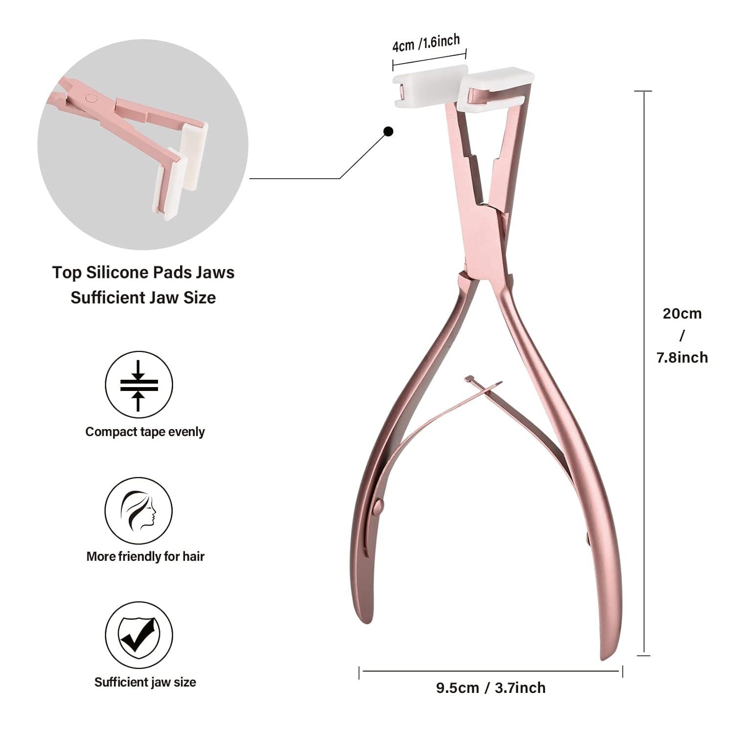 imageGomake Tape in Hair Extension Tools Kit with Flat Surface Stainless Steel Tape in Hair Extensions Sealing Clamp PlierTape Remover Scraper ToolHair Clips Human Hair Extensions Styling ToolsPinkPink