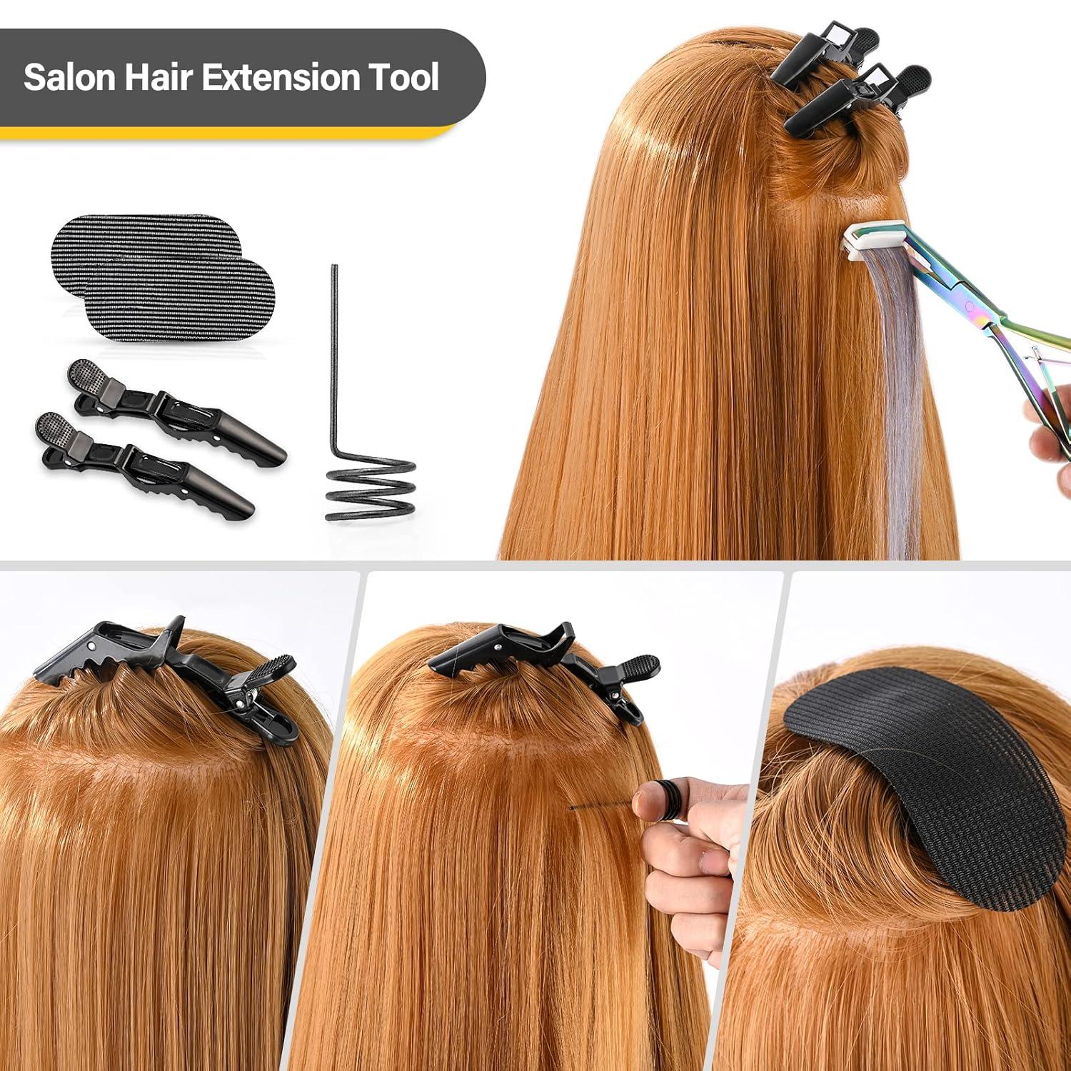 imageGomake Tape in Hair Extension Tools Kit with Flat Surface Stainless Steel Tape in Hair Extensions Sealing Clamp PlierTape Remover Scraper ToolHair Clips Human Hair Extensions Styling ToolsPinkRainbow