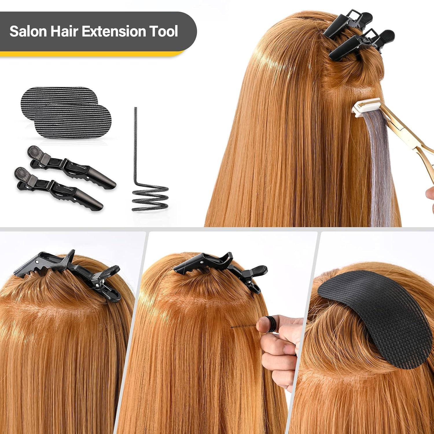 imageGomake Tape in Hair Extension Tools Kit with Flat Surface Stainless Steel Tape in Hair Extensions Sealing Clamp PlierTape Remover Scraper ToolHair Clips Human Hair Extensions Styling ToolsPinkGold