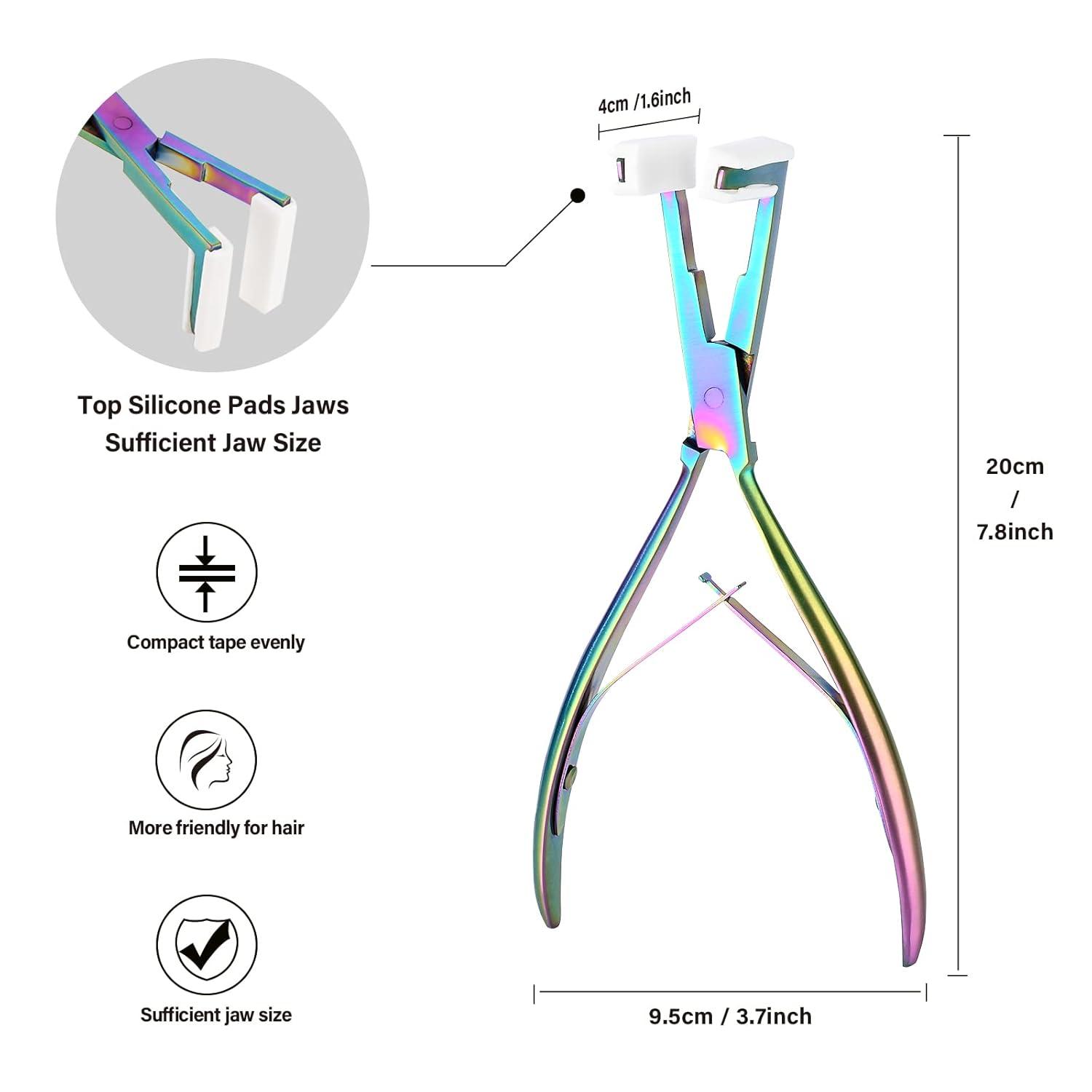 imageGomake Tape in Hair Extension Tools Kit with Flat Surface Stainless Steel Tape in Hair Extensions Sealing Clamp PlierTape Remover Scraper ToolHair Clips Human Hair Extensions Styling ToolsPinkRainbow