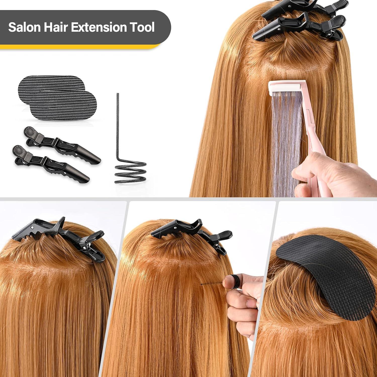 imageGomake Tape in Hair Extension Tools Kit with Flat Surface Stainless Steel Tape in Hair Extensions Sealing Clamp PlierTape Remover Scraper ToolHair Clips Human Hair Extensions Styling ToolsPinkPink