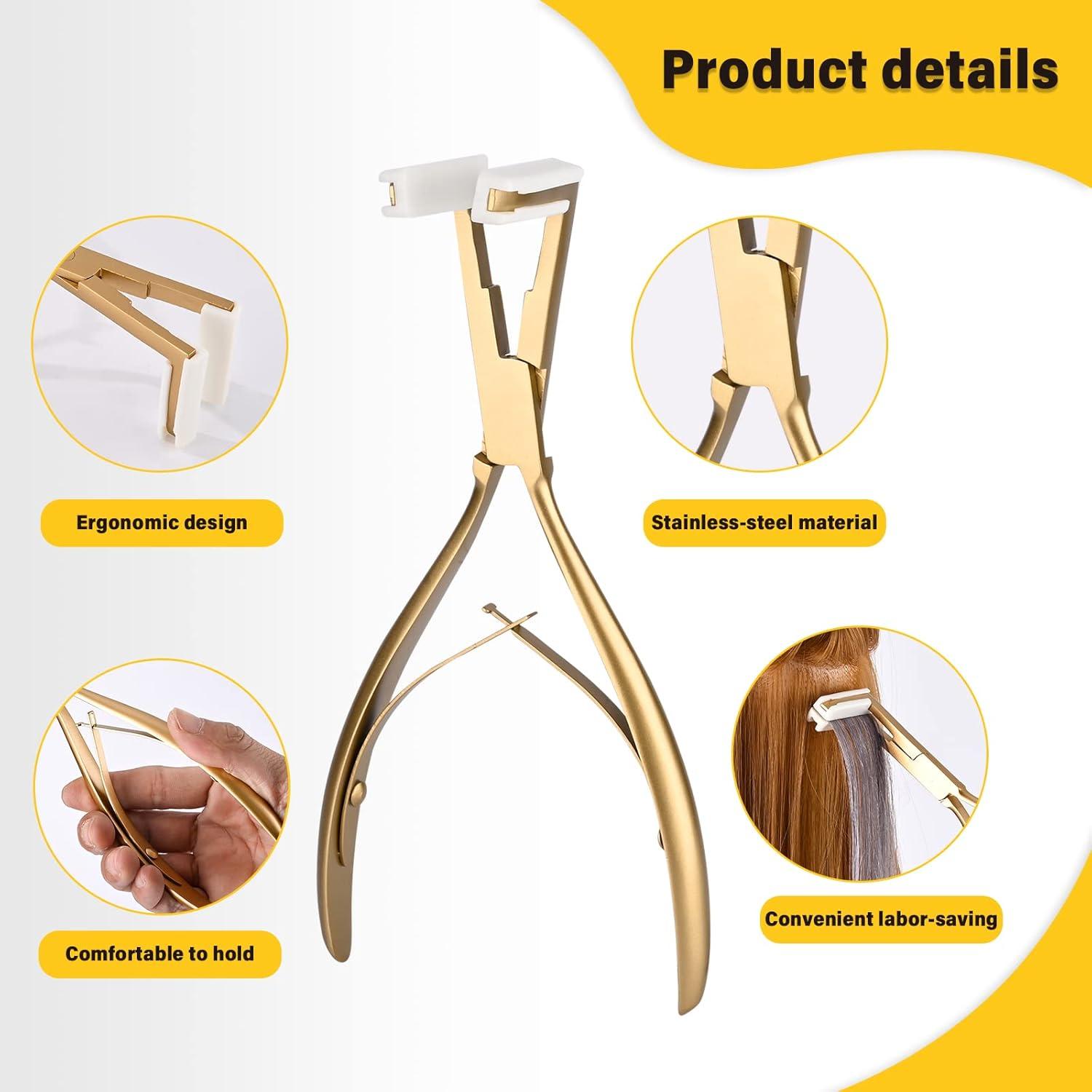 imageGomake Tape in Hair Extension Tools Kit with Flat Surface Stainless Steel Tape in Hair Extensions Sealing Clamp PlierTape Remover Scraper ToolHair Clips Human Hair Extensions Styling ToolsPinkGold