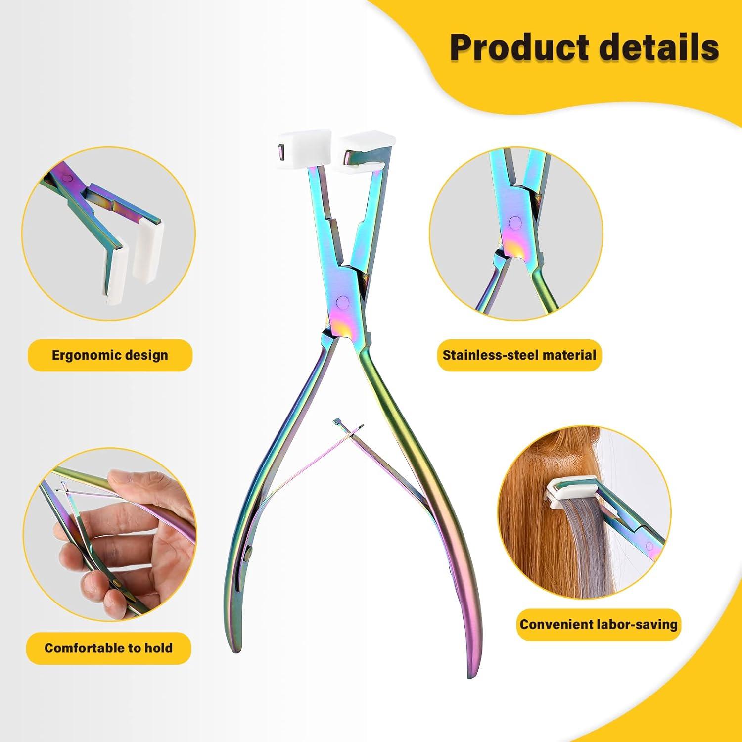 imageGomake Tape in Hair Extension Tools Kit with Flat Surface Stainless Steel Tape in Hair Extensions Sealing Clamp PlierTape Remover Scraper ToolHair Clips Human Hair Extensions Styling ToolsPinkRainbow
