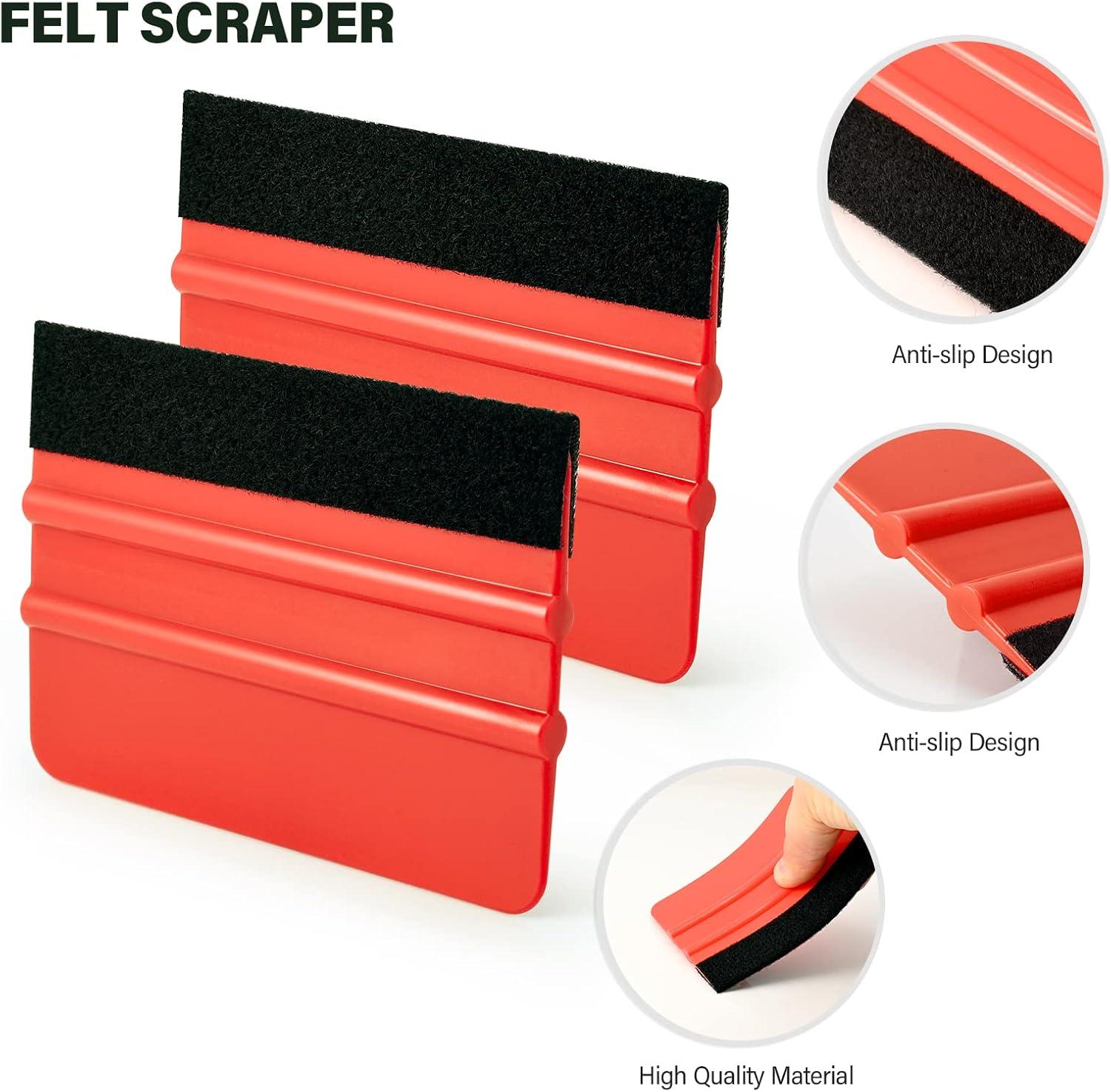 imageGomake Vehicle Vinyl Wrap Tool Kit Window Tinting Tool Include 4 Inch Felt Squeegee Retractable 9mm Utility Knife and Blades Zippy Vinyl Cutter and Mini Go Corner Squeegee for Car WrappingRed