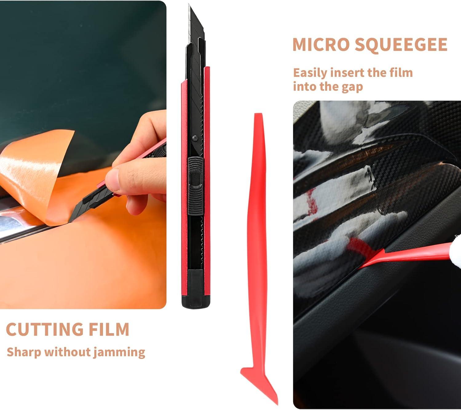 imageGomake Vehicle Vinyl Wrap Tool Kit Window Tinting Tool Include 4 Inch Felt Squeegee Retractable 9mm Utility Knife and Blades Zippy Vinyl Cutter and Mini Go Corner Squeegee for Car WrappingRed