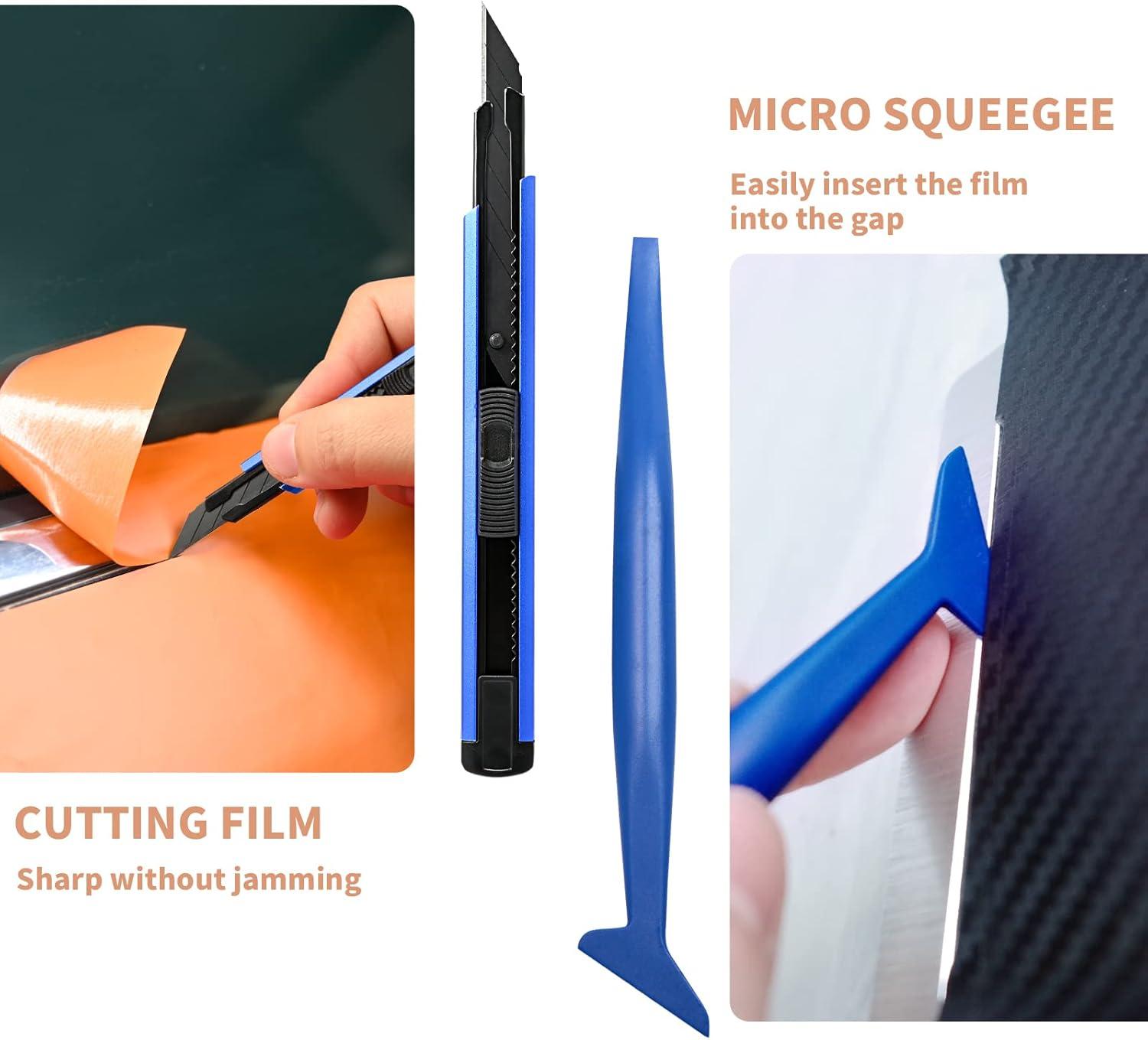 imageGomake Vehicle Vinyl Wrap Tool Kit Window Tinting Tool Include 4 Inch Felt Squeegee Retractable 9mm Utility Knife and Blades Zippy Vinyl Cutter and Mini Go Corner Squeegee for Car WrappingBlue