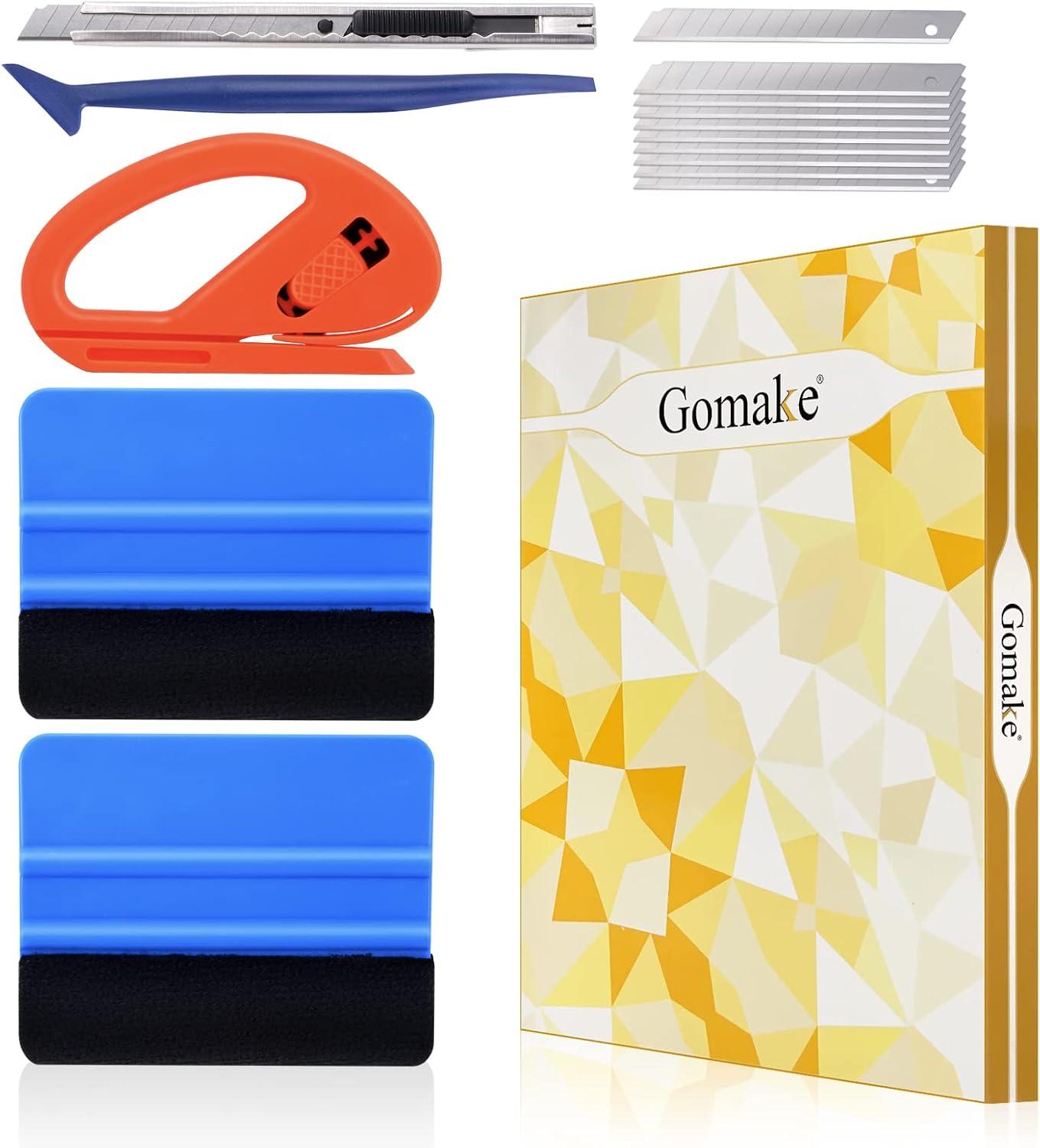 imageGomake Vehicle Vinyl Wrap Tool Kit Window Tinting Tool Include 4 Inch Felt Squeegee Retractable 9mm Utility Knife and Blades Zippy Vinyl Cutter and Mini Go Corner Squeegee for Car WrappingMix Color