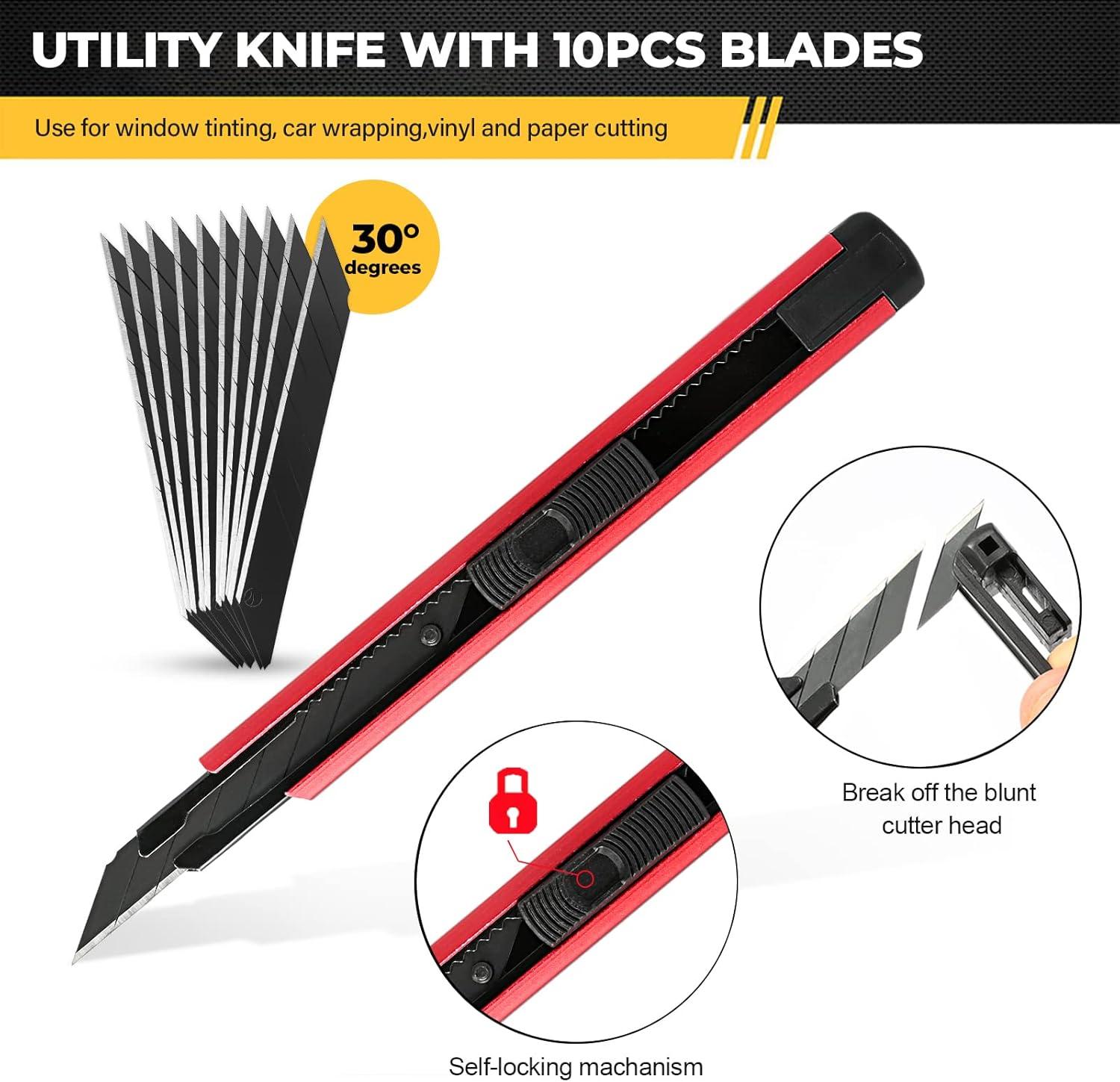 imageGomake Vehicle Vinyl Wrap Tool Kit Window Tinting Tool Include 4 Inch Felt Squeegee Retractable 9mm Utility Knife and Blades Zippy Vinyl Cutter and Mini Go Corner Squeegee for Car WrappingRed