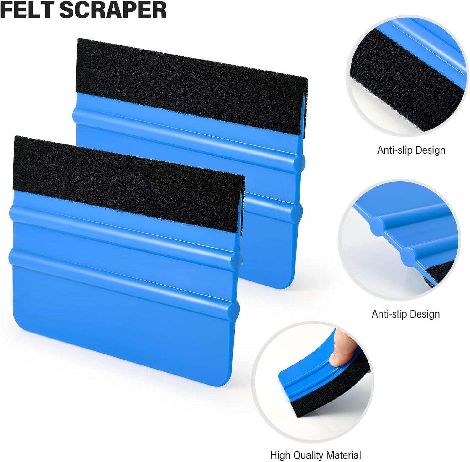 imageGomake Vehicle Vinyl Wrap Tool Kit Window Tinting Tool Include 4 Inch Felt Squeegee Retractable 9mm Utility Knife and Blades Zippy Vinyl Cutter and Mini Go Corner Squeegee for Car WrappingBlue