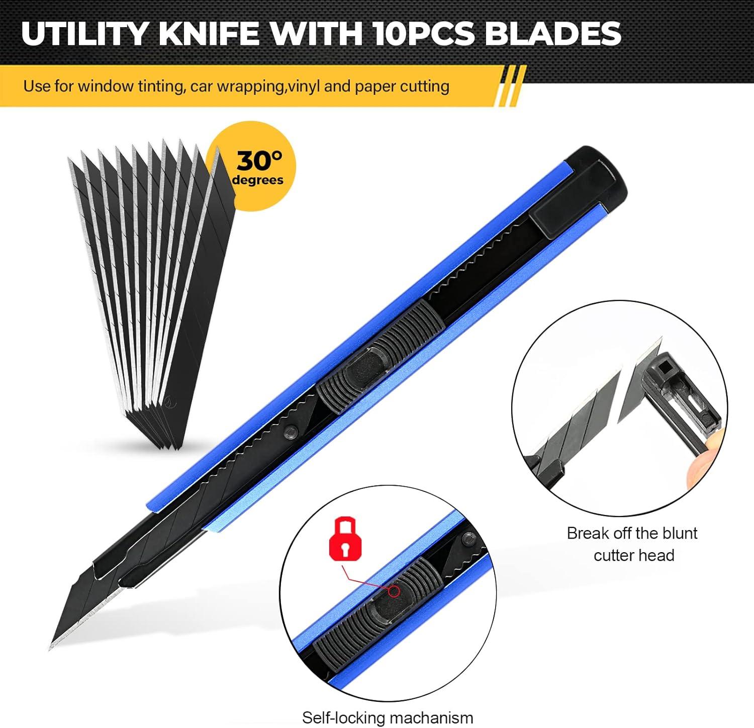 imageGomake Vehicle Vinyl Wrap Tool Kit Window Tinting Tool Include 4 Inch Felt Squeegee Retractable 9mm Utility Knife and Blades Zippy Vinyl Cutter and Mini Go Corner Squeegee for Car WrappingBlue