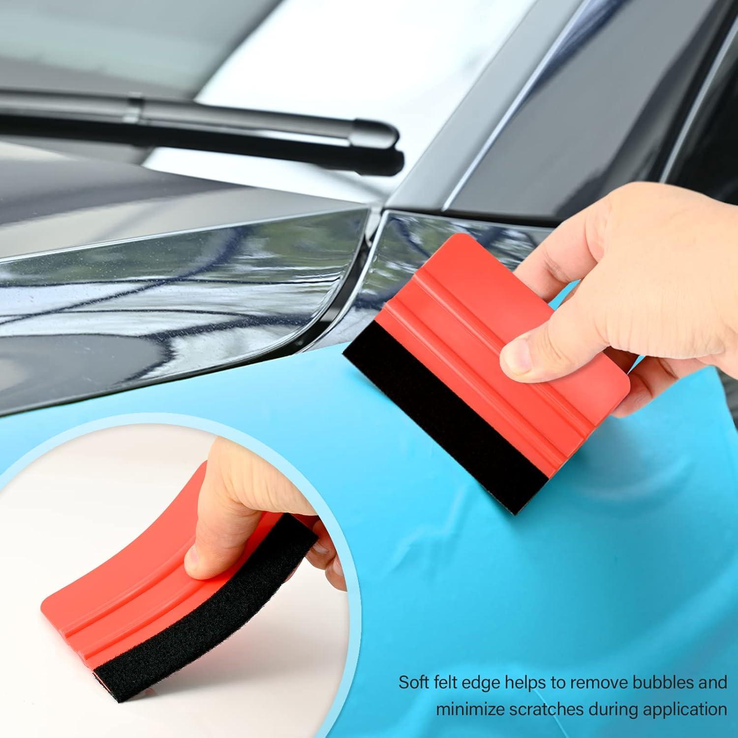 imageGomake Vehicle Vinyl Wrap Tool Kit Window Tinting Tool Include 4 Inch Felt Squeegee Retractable 9mm Utility Knife and Blades Zippy Vinyl Cutter and Mini Go Corner Squeegee for Car WrappingRed