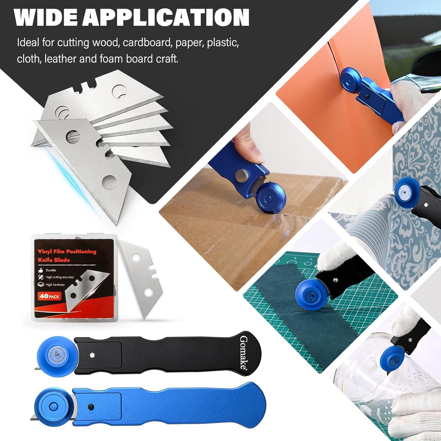 imageGomake Vinyl Wrap Cutter Car Coating Film Window Tint Cutting and Trimming Alloy Roller Positioning Knife Paperback Slitter Knife Car Wrap Film Vinyl GapCutter for Car WrappingWallpaper PastingReplacement Blades