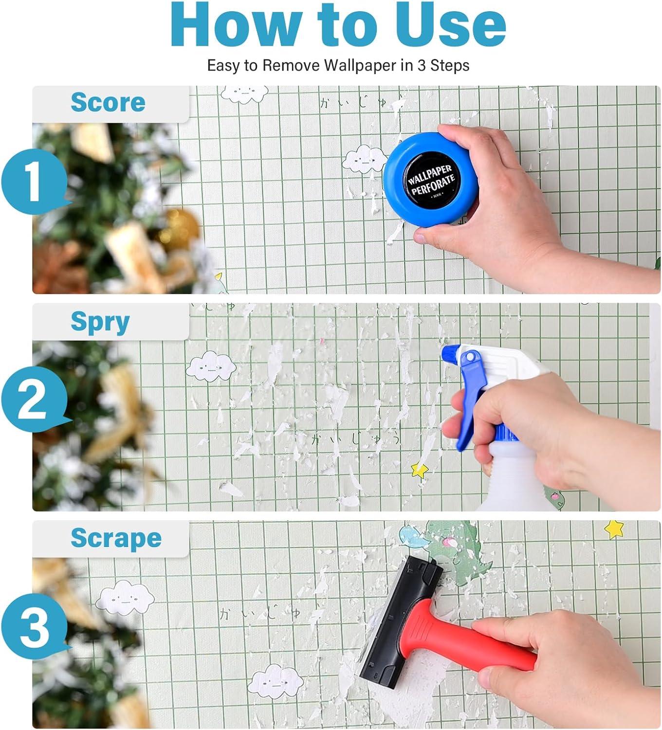 imageGomake Wallpaper Remove Tool Set With Perforating Scoring ToolSpray Bottle4 inch Razor Blade Scraper Sticker Remover to Peel Contact Paper Vinyl Backsplash Window Film Wallpaper Adhesive