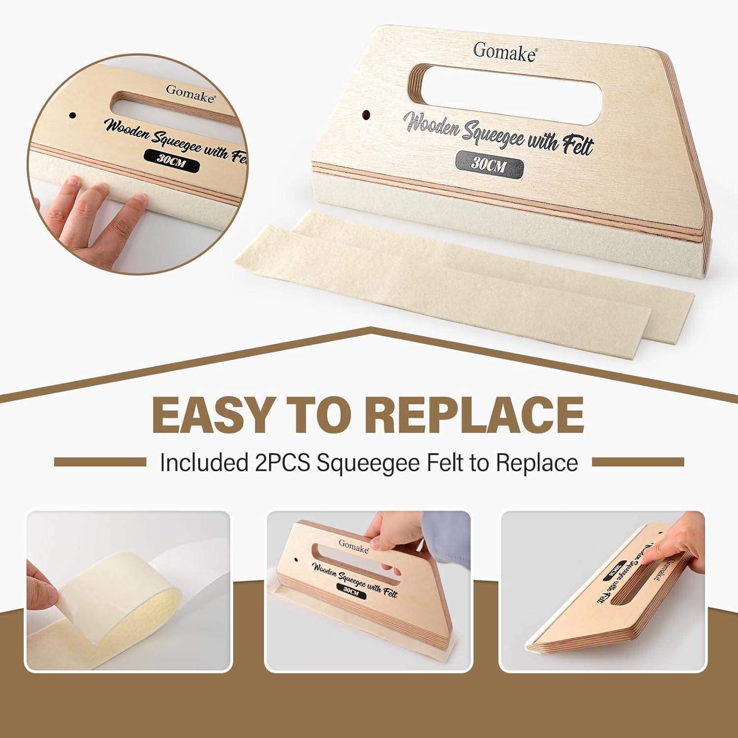 imageGomake Wallpaper Smoothing Tool Large Wooden Squeegee with Felt for Large Film ApplicationFloor Graphics InstallingDoors and Windows Decal Applications