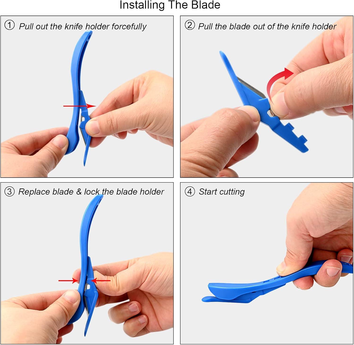 imageGomake Wrapping Paper Cutter 3PCS Gift Wrap CutterConcealed Blade Safety Knife with 10 Replaceable Blade for Birthday Paper Gift Wrapping Paper Roll Cutter and Christmas Wrapping Paper Cutter ToolBlue