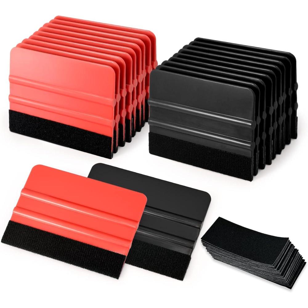 imageGomake 20 Pack Vinyl Squeegee with 20PCS Felt Fabric for Tint Film Decal Squeegee Application Tool Vinyl Wrap Installation Wallpaper Smooth Tool Black and Blue 20Black and Red