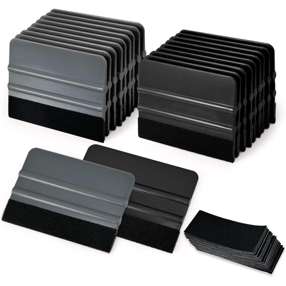 imageGomake 20 Pack Vinyl Squeegee with 20PCS Felt Fabric for Tint Film Decal Squeegee Application Tool Vinyl Wrap Installation Wallpaper Smooth Tool Black and Blue 20Black and Grey