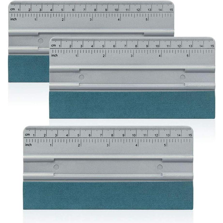 imageGomake 3pcs 76inch Vinyl Wrap Squeegee with Felt Edge Measuring Guidelines Ideal for Automotive Vinyl Film Wrapping ampamp Window Tint Film ApplicationGray With Green