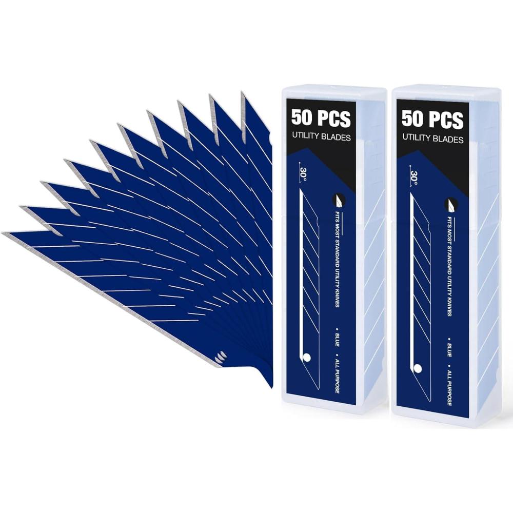 imageGomake 9mm Utility Knife Replacement Blades30 Degree Snap Off Carbon Steel Knife Blades for Retractable Cutting Knives Hobby Craft Box Cutter 100PCS BlueBlue