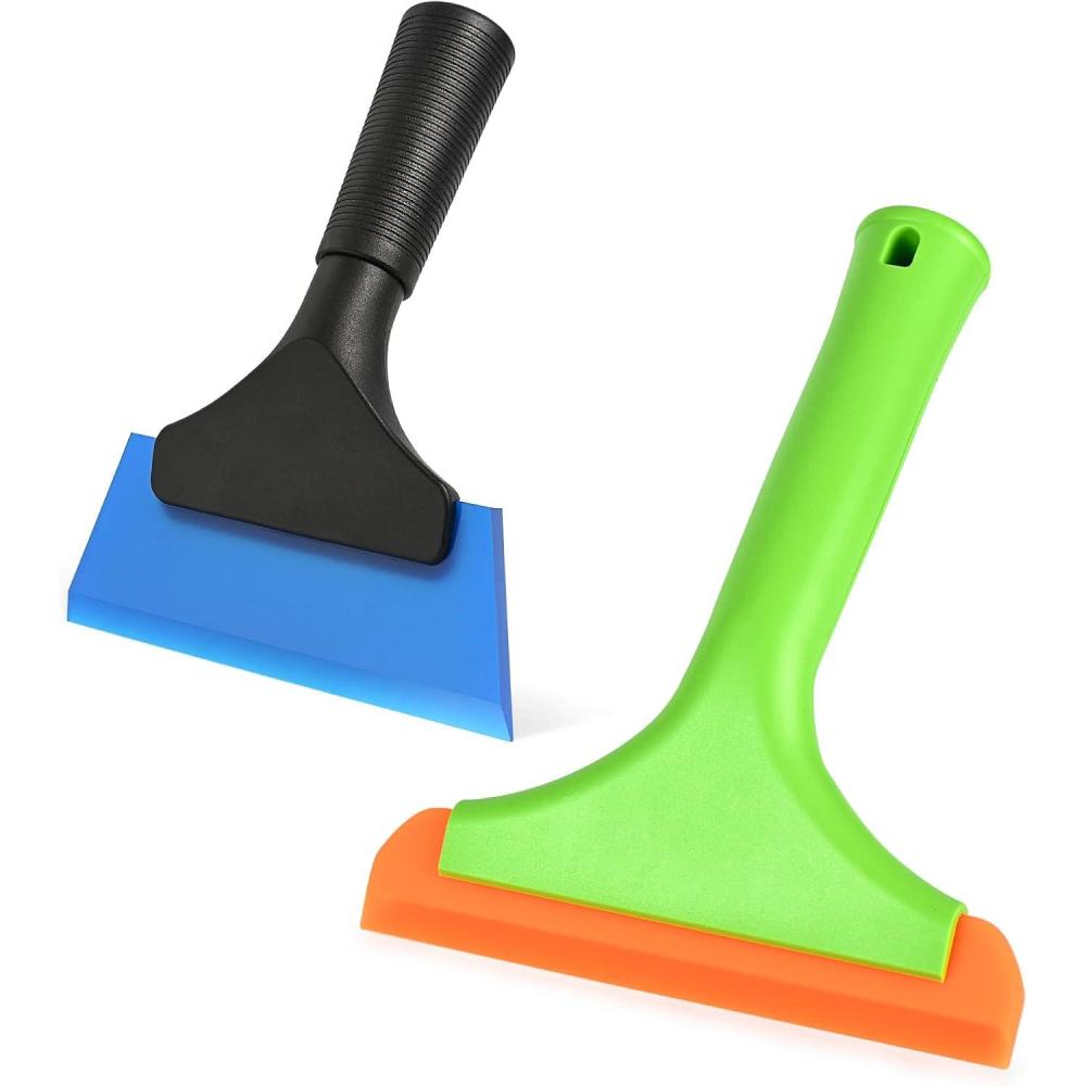imageGomake Small Rubber Squeegee Window Shower Squeegee Cleaning KitAuto Water Blade Squeegee for Shower Glass DoorCar Windshield Window Mirror BathroomCountertop CleaningBlue Orange