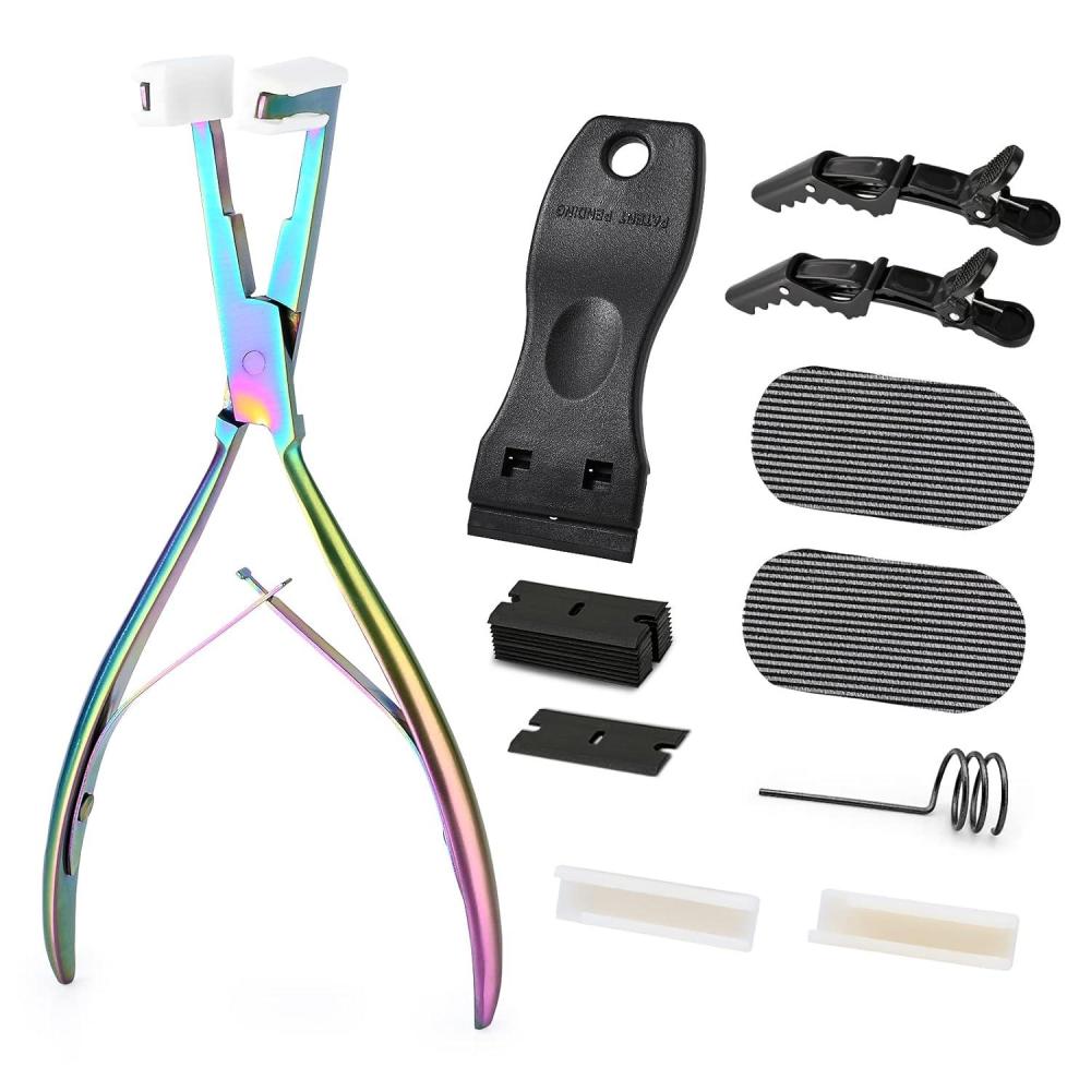 imageGomake Tape in Hair Extension Tools Kit with Flat Surface Stainless Steel Tape in Hair Extensions Sealing Clamp PlierTape Remover Scraper ToolHair Clips Human Hair Extensions Styling ToolsPinkRainbow