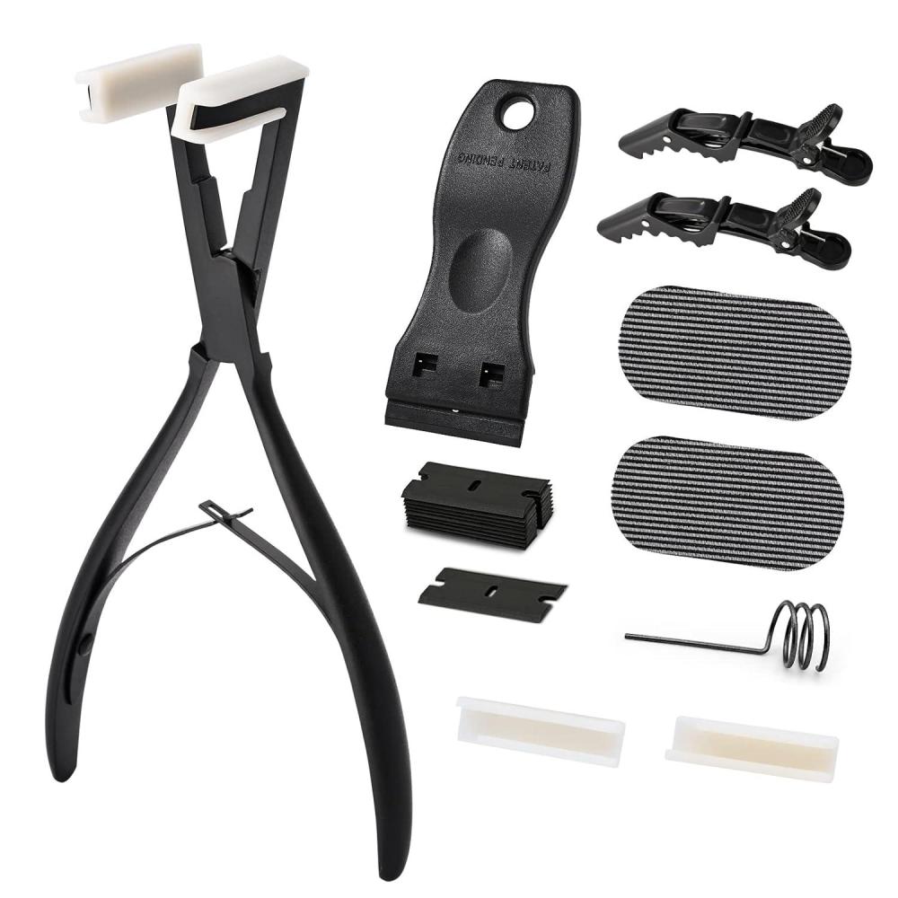 imageGomake Tape in Hair Extension Tools Kit with Flat Surface Stainless Steel Tape in Hair Extensions Sealing Clamp PlierTape Remover Scraper ToolHair Clips Human Hair Extensions Styling ToolsPinkBlack