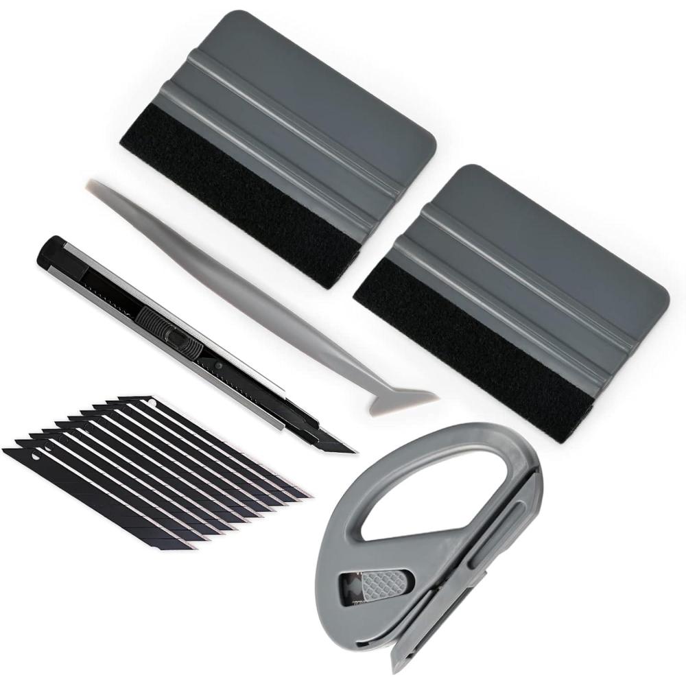 imageGomake Vehicle Vinyl Wrap Tool Kit Window Tinting Tool Include 4 Inch Felt Squeegee Retractable 9mm Utility Knife and Blades Zippy Vinyl Cutter and Mini Go Corner Squeegee for Car WrappingGrey