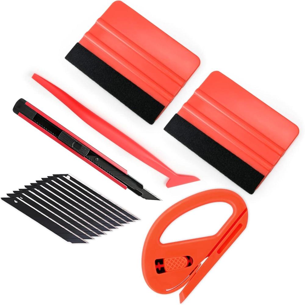 imageGomake Vehicle Vinyl Wrap Tool Kit Window Tinting Tool Include 4 Inch Felt Squeegee Retractable 9mm Utility Knife and Blades Zippy Vinyl Cutter and Mini Go Corner Squeegee for Car WrappingRed