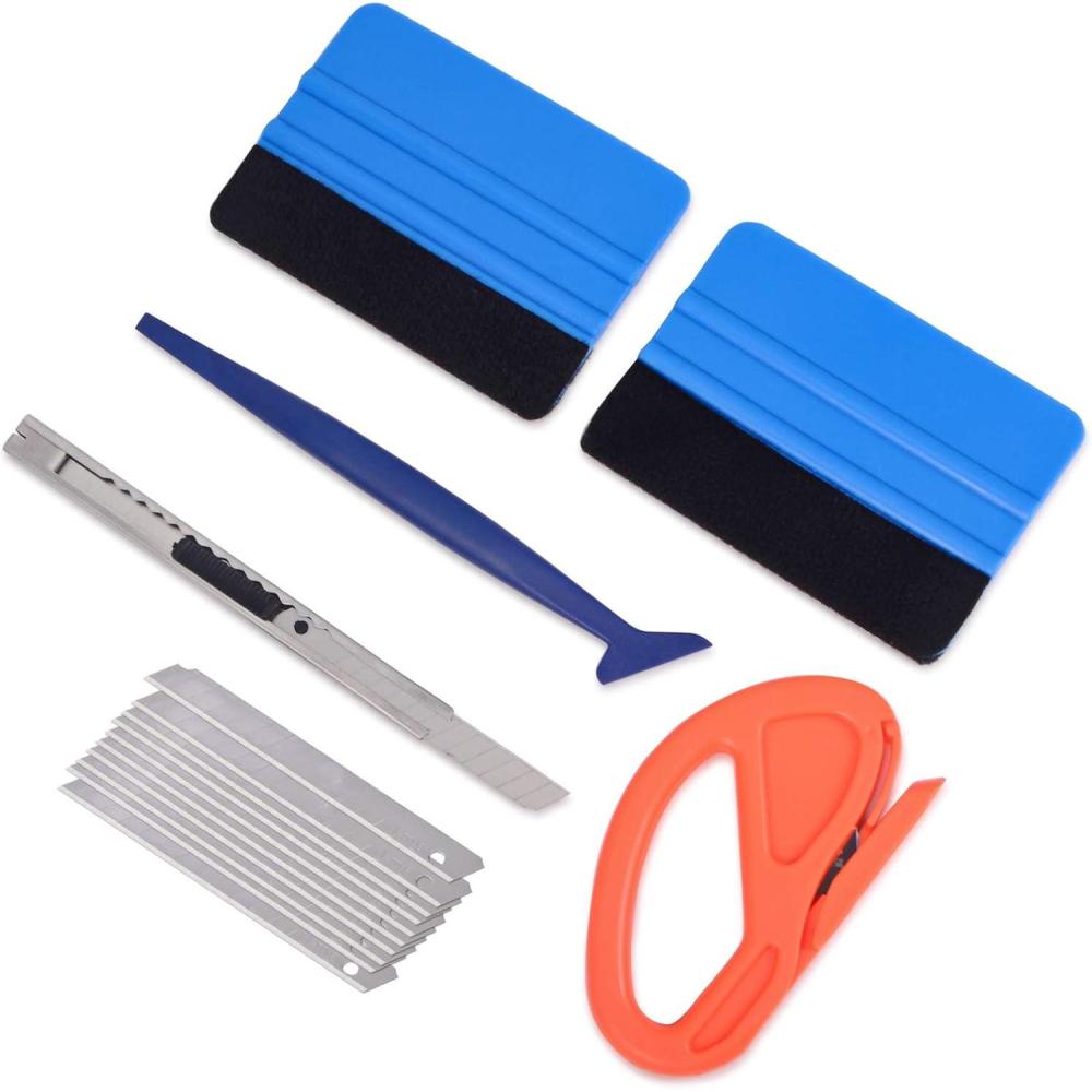 imageGomake Vehicle Vinyl Wrap Tool Kit Window Tinting Tool Include 4 Inch Felt Squeegee Retractable 9mm Utility Knife and Blades Zippy Vinyl Cutter and Mini Go Corner Squeegee for Car WrappingMix Color