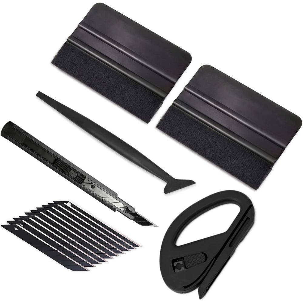 imageGomake Vehicle Vinyl Wrap Window Tint Film Tool Kit with Spray Bottle4 Inch Felt Squeegee Retractable 9mm Utility Knife and Blades Zippy Vinyl Cutter and Mini Go Corner Squeegee for Car Wrapping5 Tools