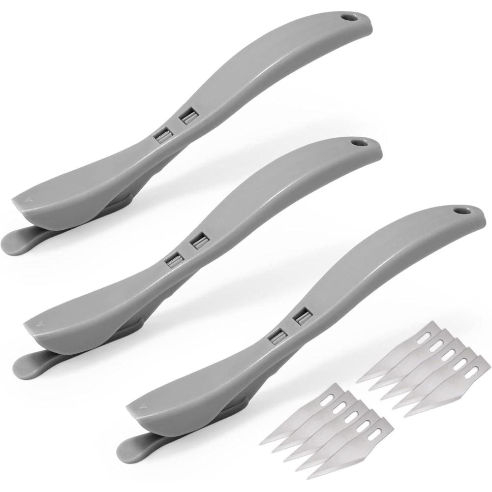 imageGomake Wrapping Paper Cutter 3PCS Gift Wrap CutterConcealed Blade Safety Knife with 10 Replaceable Blade for Birthday Paper Gift Wrapping Paper Roll Cutter and Christmas Wrapping Paper Cutter ToolGrey