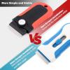imageGomake Locking Razor Blade Scraper with Safety Cap Glass Cooktop Scraper with 10PCS Black Carbon Steel Blades for Glass Clean Paint and Old LabelDecal Sticker Remover Stove Top Scraper ToolBlack With Red