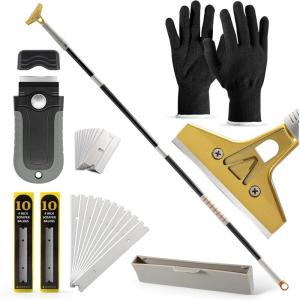 imageGomake 4quot Wide Razor Blade Scraper Tool with Adjustable 1658quot13ft 48ft Long Handle 20PCS Extra Metal Blades Cleaning Glass Wall Scraper Painting stripping tools Tile Floors Walls