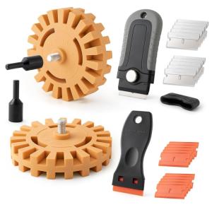 imageGomake Decal Remover Eraser Wheel Tool Kit with Drill Adapter Vinyl Decal Adhesive Removal Tool with Razor Blade Scraper for Removing Pinstripes Stickers Mix 2 Pack SlottedMix