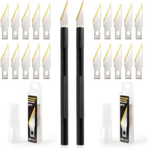 imageGomake Exacto Knife Set 2PCS Precision Hobby Knife With 20 Packs 11 Titanium Coated Replacement BladesUtility Cutting Tool for Crafting Scrapbooking Rubber Stamps Handmade Work