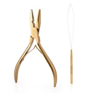 imageGomake Hair Extensions Closed and Remover Pliers set Micro Silicone Rings Beads Hair Extensions Loop Needle Threader Pulling Hook Tool and Bead Device Tool for Hair or Feather Extensions GoldGold