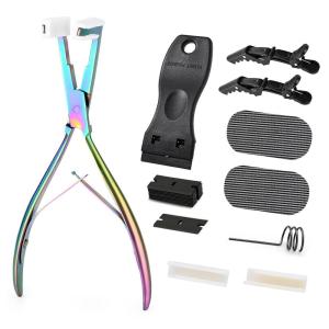 imageGomake Tape in Hair Extension Tools Kit with Flat Surface Stainless Steel Tape in Hair Extensions Sealing Clamp PlierTape Remover Scraper ToolHair Clips Human Hair Extensions Styling ToolsPinkRainbow