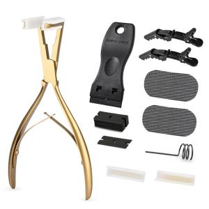 imageGomake Tape in Hair Extension Tools Kit with Flat Surface Stainless Steel Tape in Hair Extensions Sealing Clamp PlierTape Remover Scraper ToolHair Clips Human Hair Extensions Styling ToolsPinkGold