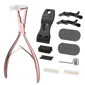 imageGomake Tape in Hair Extension Tools Kit with Flat Surface Stainless Steel Tape in Hair Extensions Sealing Clamp PlierTape Remover Scraper ToolHair Clips Human Hair Extensions Styling ToolsPinkPink