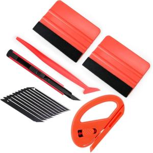 imageGomake Vehicle Vinyl Wrap Tool Kit Window Tinting Tool Include 4 Inch Felt Squeegee Retractable 9mm Utility Knife and Blades Zippy Vinyl Cutter and Mini Go Corner Squeegee for Car WrappingRed