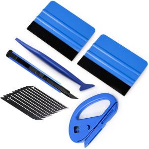 imageGomake Vehicle Vinyl Wrap Tool Kit Window Tinting Tool Include 4 Inch Felt Squeegee Retractable 9mm Utility Knife and Blades Zippy Vinyl Cutter and Mini Go Corner Squeegee for Car WrappingBlue
